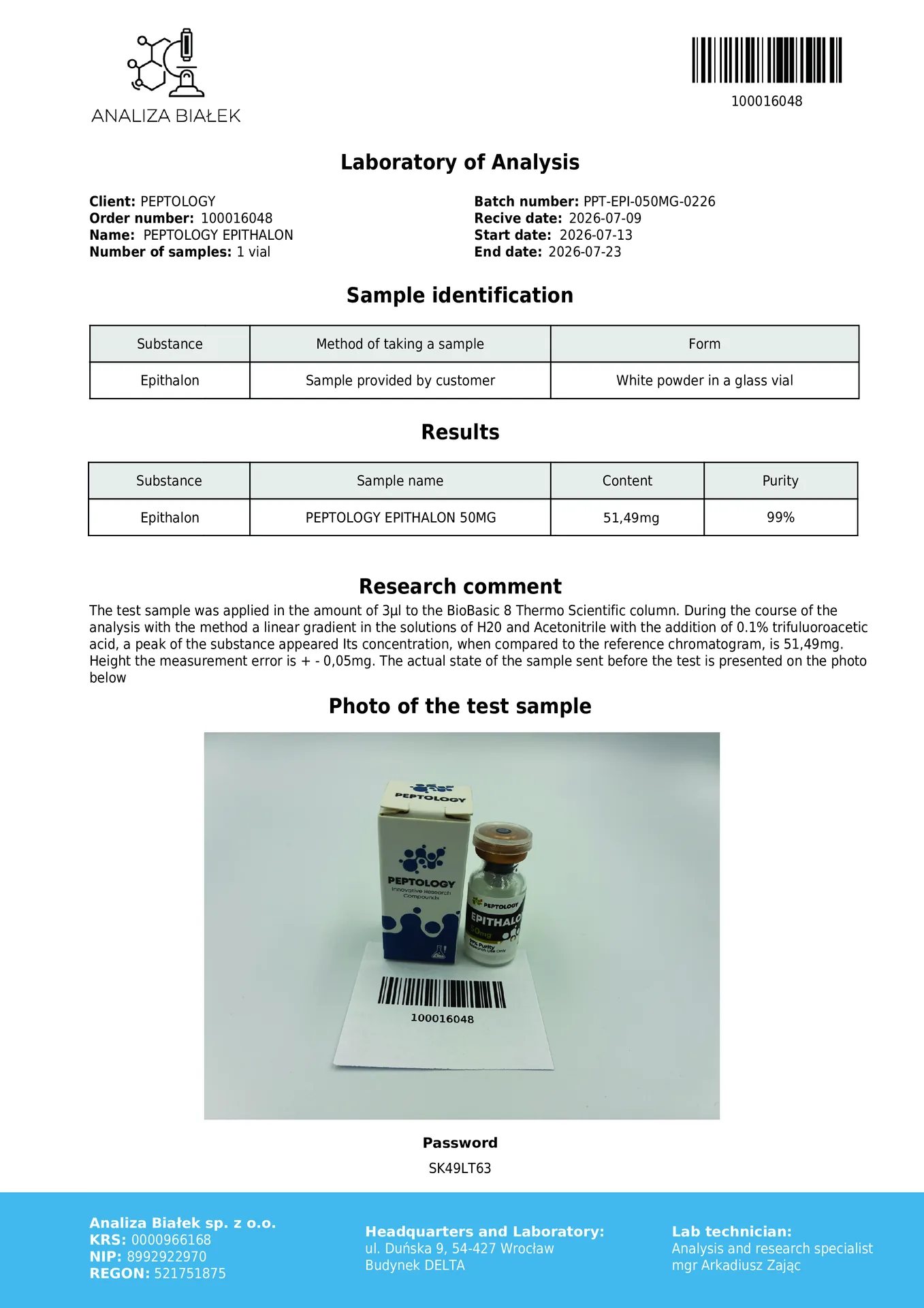 Epithalon 50 mg – synthetisch tetrapeptide (AEDG) voor onderzoek – afbeelding 2