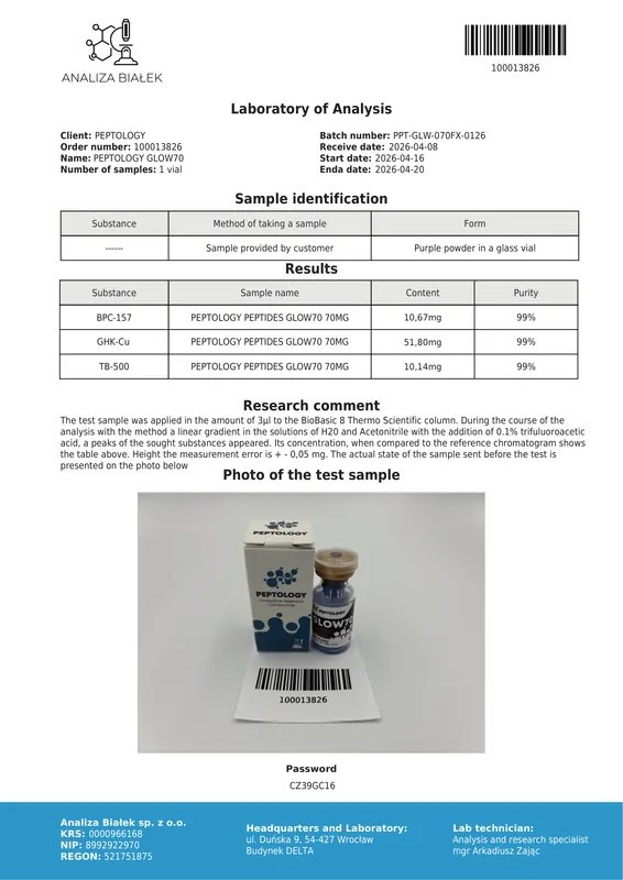GLOW70 – Blend van BPC-157 10 mg, GHK-Cu 50 mg en TB500 10 mg – afbeelding 2