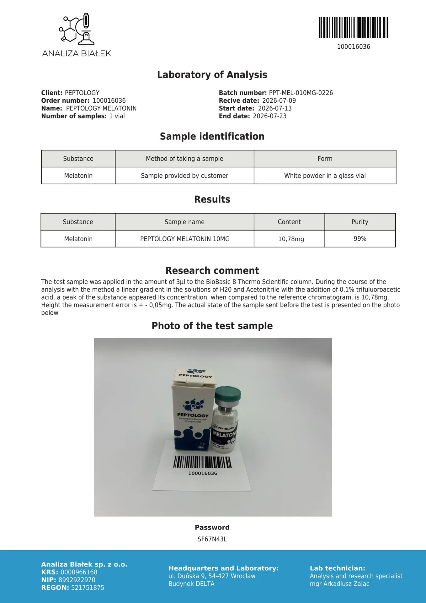 Melatonine 10 mg – Neurohormoon van het circadiane ritme voor onderzoek – afbeelding 2