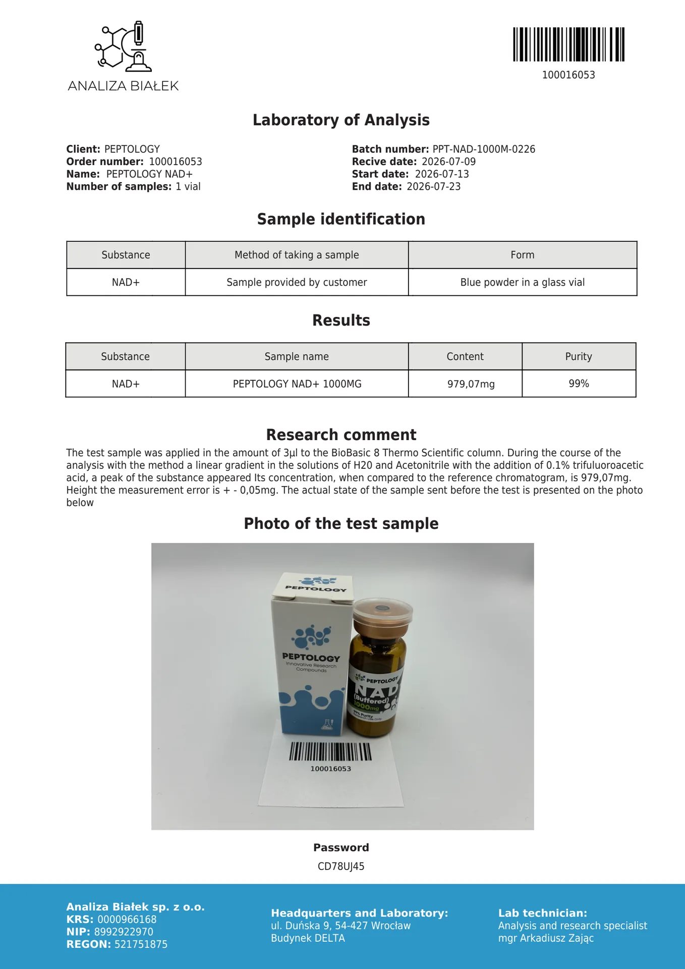 NAD+ (gebufferd) 1000 mg – Co-enzym voor mitochondriaal onderzoek – afbeelding 2