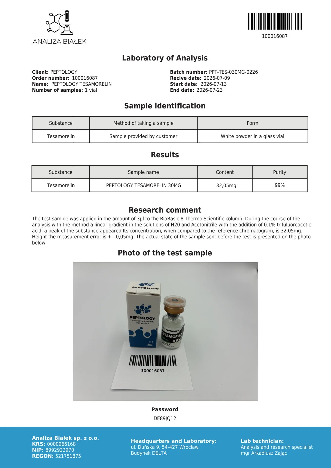 Tesamorelin 10mg/30mg – GHRH-analoog voor laboratoriumonderzoek – afbeelding 3