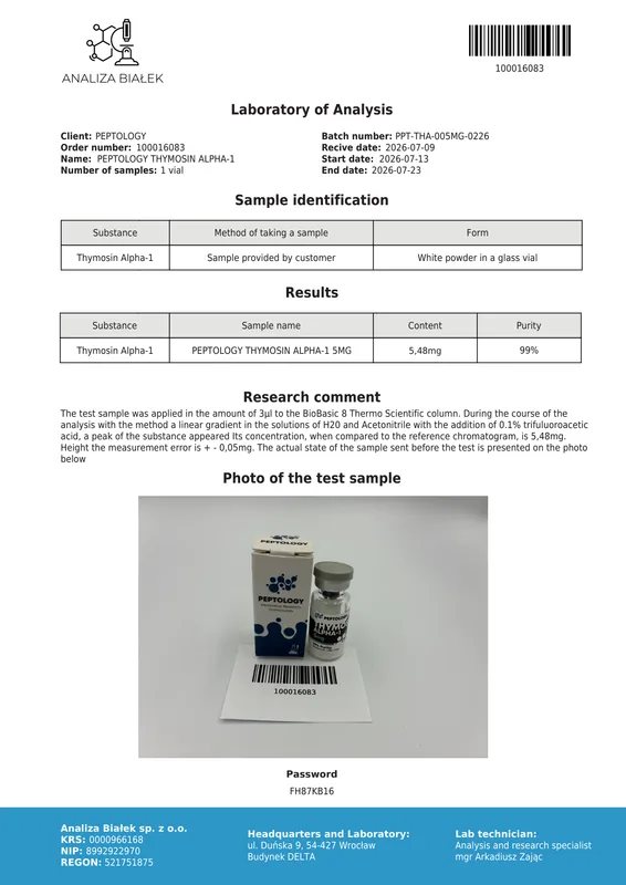 Thymosin Alpha-1 5 mg / 10mg – Thymuspeptide (thymalfasine) – afbeelding 2