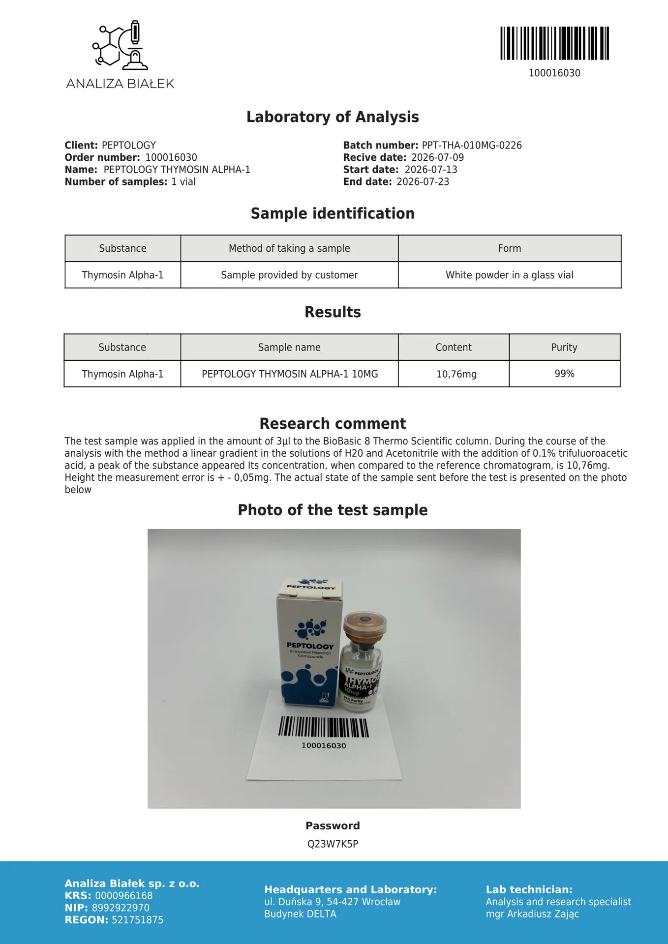 Thymosin Alpha-1 5 mg / 10mg – Thymuspeptide (thymalfasine) – afbeelding 3