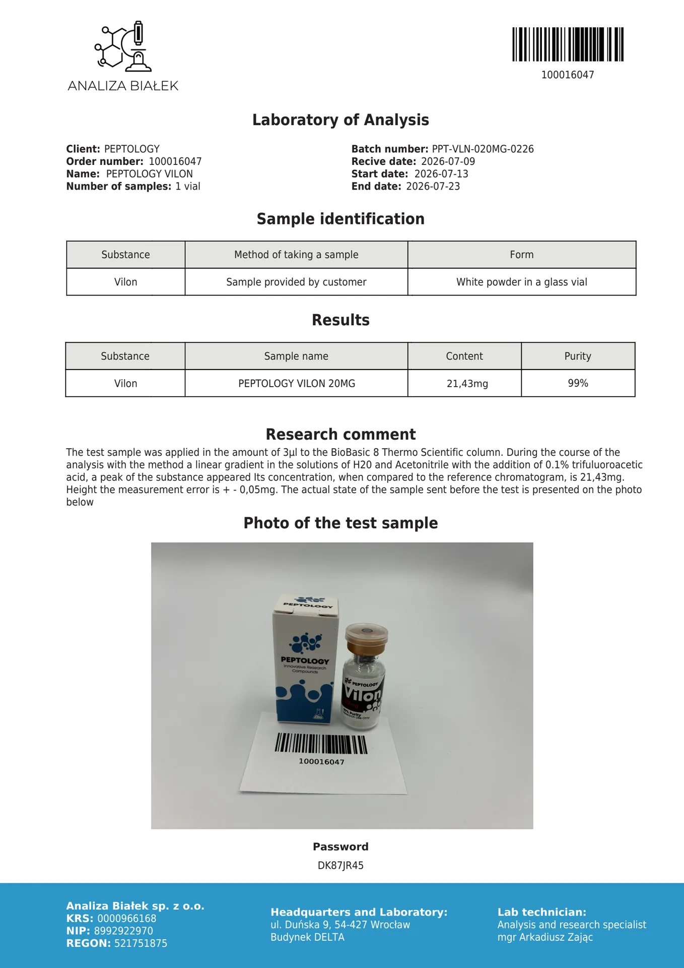 Vilon 20 mg – Bioregulerend dipeptide (Lys-Glu) voor onderzoek – afbeelding 2